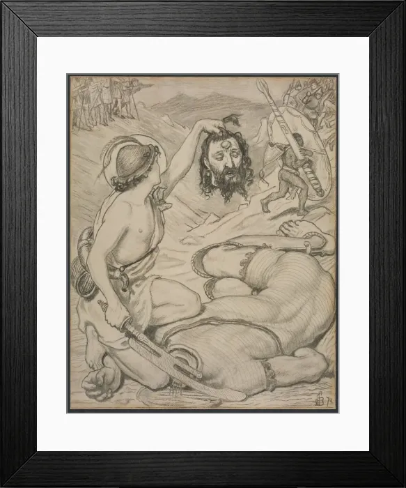 Framed Print : David and Goliath, Cartoon for Stained Glass Window at Jesus College, Cambridge, 1872 Framed Print : David and Goliath, Cartoon for Stained Glass Window at Jesus College, Cambridge, 1872