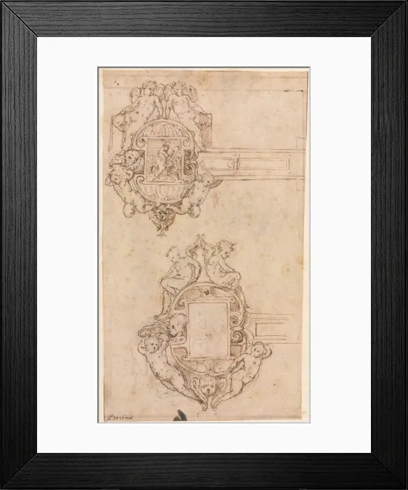 Framed Print : Design for Decorative Hinges (recto), mid 1500s. Creator: Luzio Romano (Italian, active 1528-75) Framed Print : Design for Decorative Hinges (recto), mid 1500s. Creator: Luzio Romano (Italian, active 1528-75)