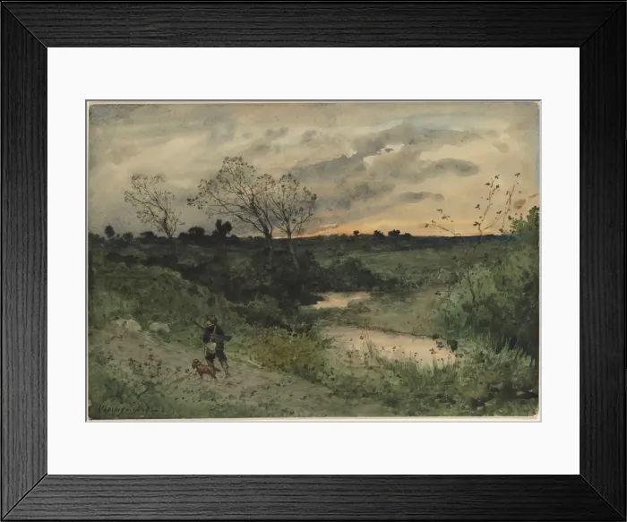 Framed Print : Dawn--Hunter with Dog, 1882. Creator: Henri Joseph Harpignies (French, 1819-1916) Framed Print : Dawn--Hunter with Dog, 1882. Creator: Henri Joseph Harpignies (French, 1819-1916)