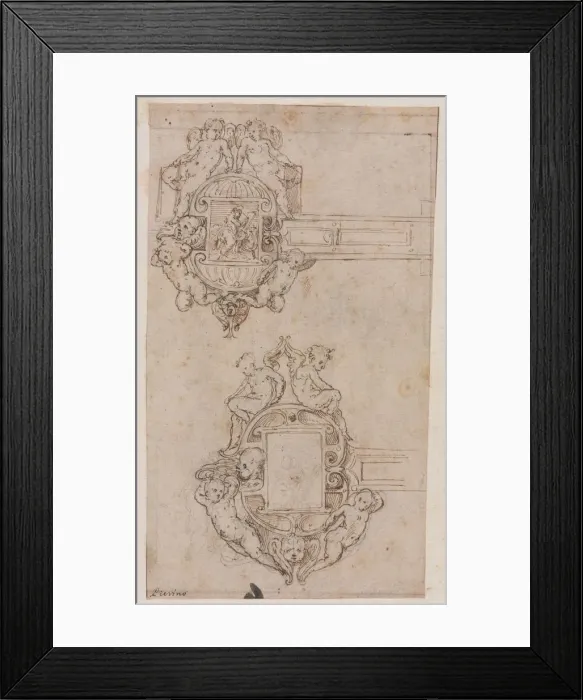 Framed Print : Design for Decorative Hinges (recto) Border Lines (verso), mid 1500s. Creator: Luzio Romano Framed Print : Design for Decorative Hinges (recto) Border Lines (verso), mid 1500s. Creator: Luzio Romano