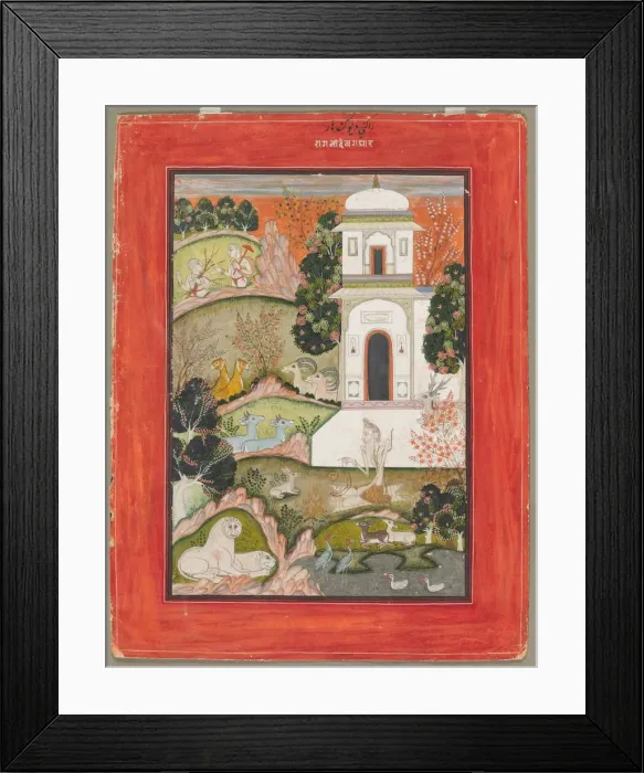 Framed Print : Devagandhara Ragini: An Ascetic in Retreat, from the Ragamala Series, c. 1760. Creator: Unknown Framed Print : Devagandhara Ragini: An Ascetic in Retreat, from the Ragamala Series, c. 1760. Creator: Unknown