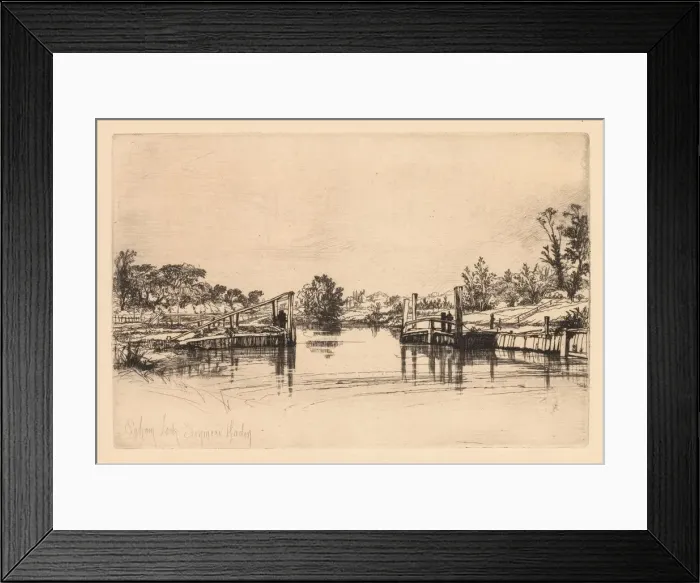 Framed Print : Egham Lock, 1859. Creator: Francis Seymour Haden (British, 1818-1910) Framed Print : Egham Lock, 1859. Creator: Francis Seymour Haden (British, 1818-1910)