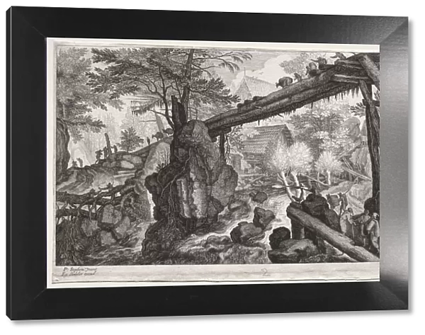 Eight Bohemian Landscapes: Landscape with Log Bridge over Cataract, c. 1610-1615. Creator