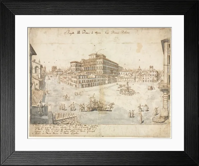 Framed Print : Eighteen Views of Rome: The Piazza Barberini (recto)... 1665. Creator: Lievin Cruyl (Flemish, c Framed Print : Eighteen Views of Rome: The Piazza Barberini (recto)... 1665. Creator: Lievin Cruyl (Flemish, c
