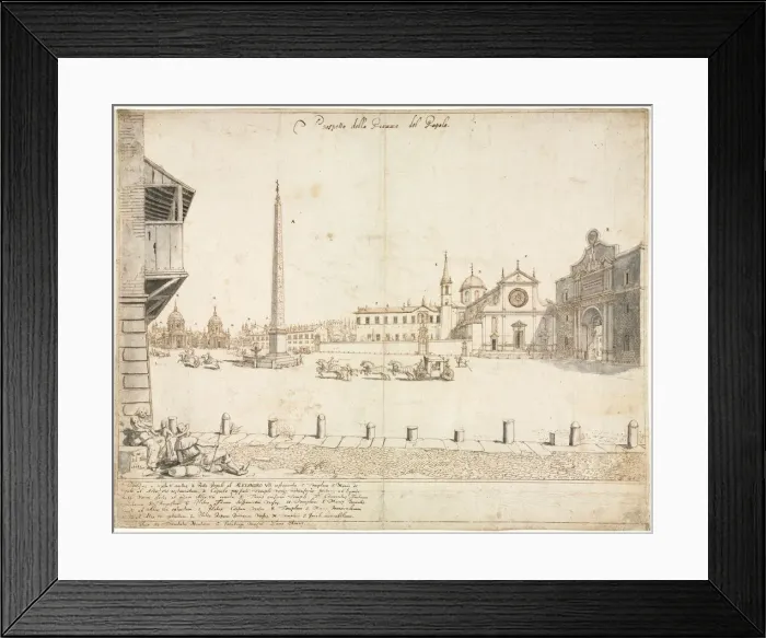 Framed Print : Eighteen Views of Rome: The Piazza del Popolo (recto)... 1664. Creator: Lievin Cruyl (Flemish, c Framed Print : Eighteen Views of Rome: The Piazza del Popolo (recto)... 1664. Creator: Lievin Cruyl (Flemish, c