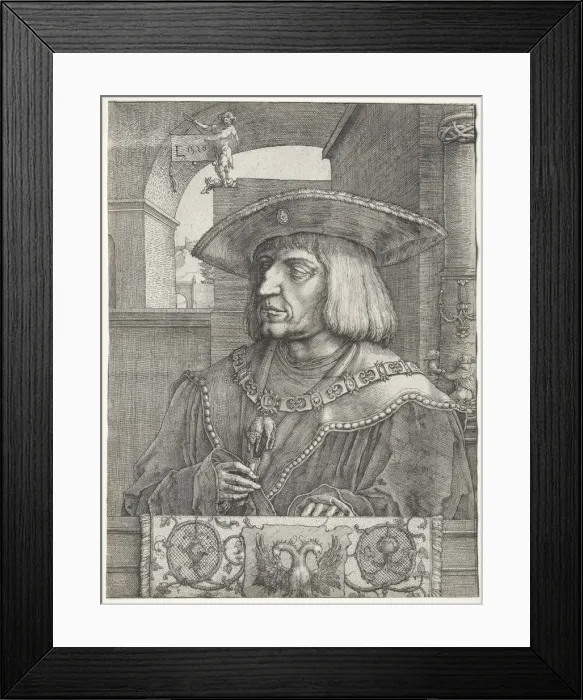 Framed Print : Emperor Maximilian I, 1520. Creator: Lucas van Leyden (Dutch, 1494-1533)