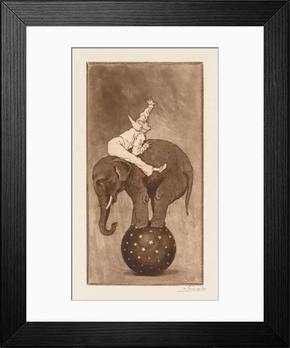 Framed Print : Elephant and Clown (LElephant et le Clown), c. 1889. Creator: Henri Charles Guerard (French Framed Print : Elephant and Clown (LElephant et le Clown), c. 1889. Creator: Henri Charles Guerard (French