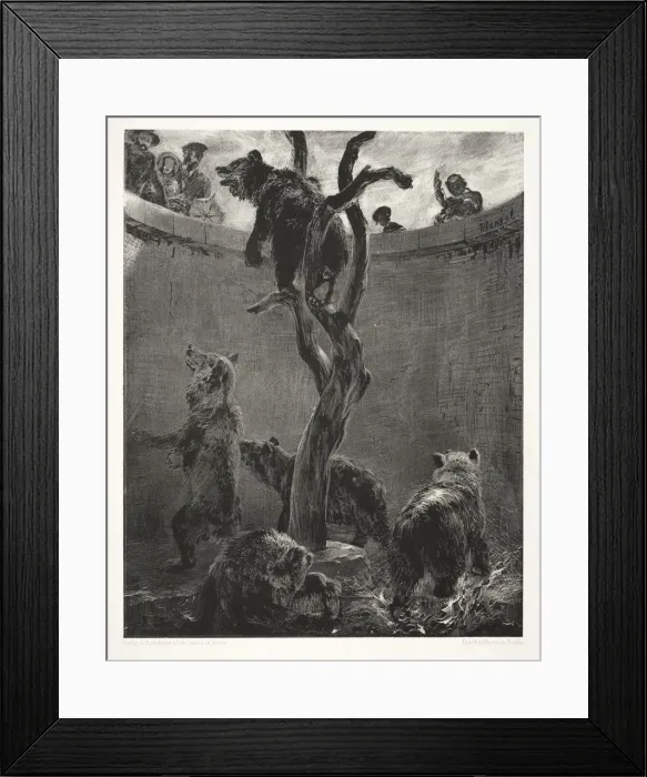 Framed Print : Essay on Stone with Brush and Scraper: The Bear Pit, 1851. Creator: Adolph von Menzel (German Framed Print : Essay on Stone with Brush and Scraper: The Bear Pit, 1851. Creator: Adolph von Menzel (German
