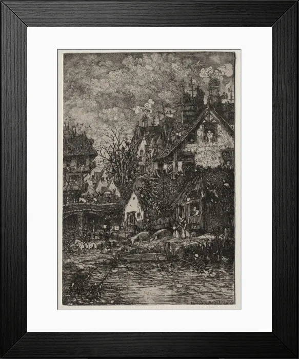 Framed Print : Entrance to a Village, 1861. Creator: Rodolphe Bresdin (French, 1822-1885); Auguste Delatre Framed Print : Entrance to a Village, 1861. Creator: Rodolphe Bresdin (French, 1822-1885); Auguste Delatre