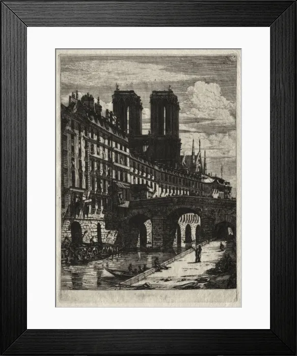 Framed Print : Etchings of Paris: The Little Bridge, 1850. Creator: Charles Meryon (French, 1821-1868)