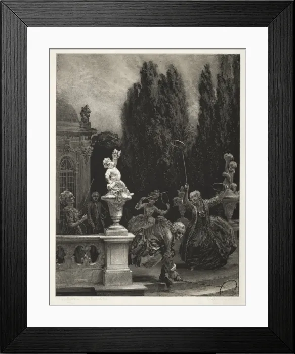Framed Print : Essay on Stone with Brush and Scraper: Playing at Hoops on the Castle Terrace, 1851 Framed Print : Essay on Stone with Brush and Scraper: Playing at Hoops on the Castle Terrace, 1851