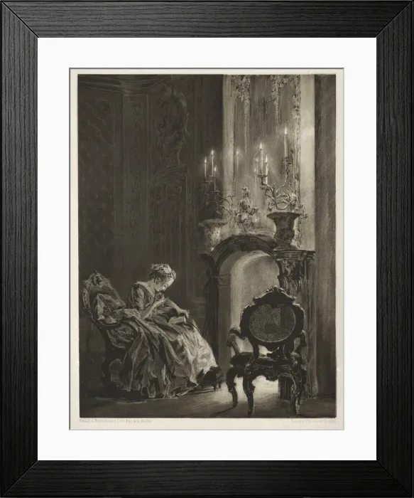 Framed Print : Essay on Stone with Brush and Scraper: Woman Reading at the Fireside, 1851. Creator Framed Print : Essay on Stone with Brush and Scraper: Woman Reading at the Fireside, 1851. Creator