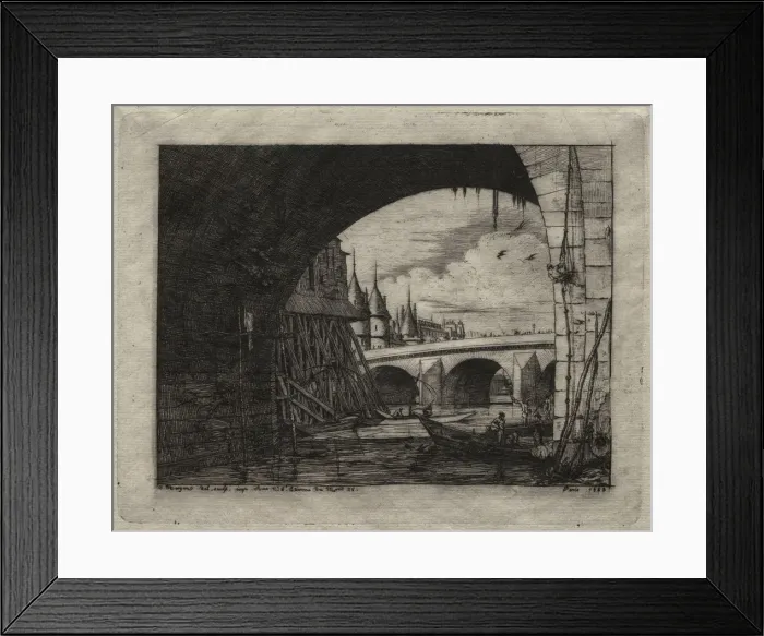 Framed Print : Etchings of Paris: An Arch of the Notre Dame Bridge, 1853. Creator: Charles Meryon (French Framed Print : Etchings of Paris: An Arch of the Notre Dame Bridge, 1853. Creator: Charles Meryon (French