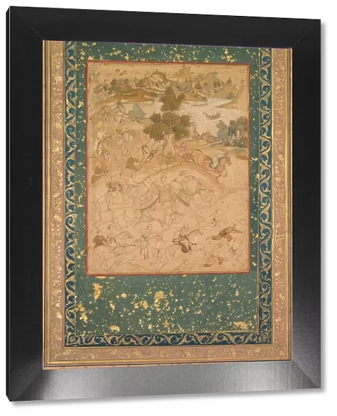 Akbar supervising the capture of wild elephants at Malwa in 1564, painting 90…, c