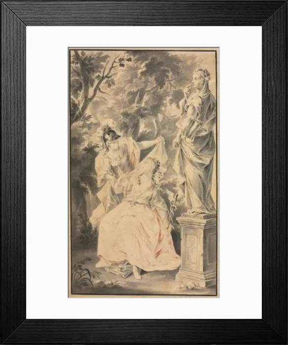 Framed Print : Allegorical Scene: Couple before a Statue, 1700s. Creator: F. Müller (German) Framed Print : Allegorical Scene: Couple before a Statue, 1700s. Creator: F. Müller (German)