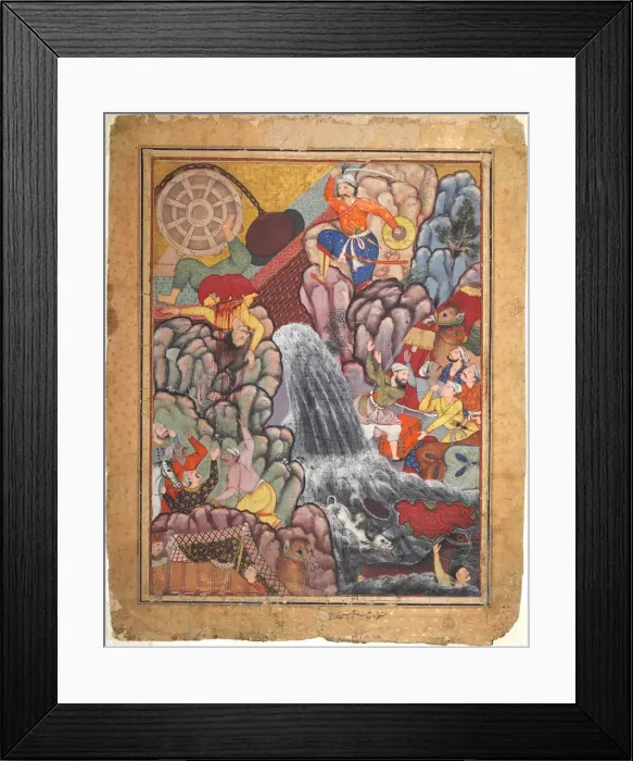 Framed Print : Alamshah cleaving asunder the chain of the wheel, from volume 11 of a Hamza-nama Framed Print : Alamshah cleaving asunder the chain of the wheel, from volume 11 of a Hamza-nama