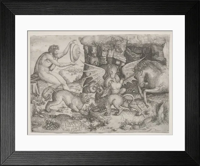 Framed Print : Allegorical Theme: Combat of Animals, c. 1515-1520. Creator: Master of the Beheading of St Framed Print : Allegorical Theme: Combat of Animals, c. 1515-1520. Creator: Master of the Beheading of St