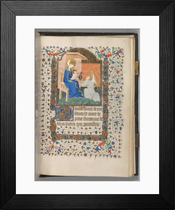 Framed Print : Book of Hours (Use of Paris): Fol. 198r, Madonna and Child with Angel, c. 1420. Creator Framed Print : Book of Hours (Use of Paris): Fol. 198r, Madonna and Child with Angel, c. 1420. Creator
