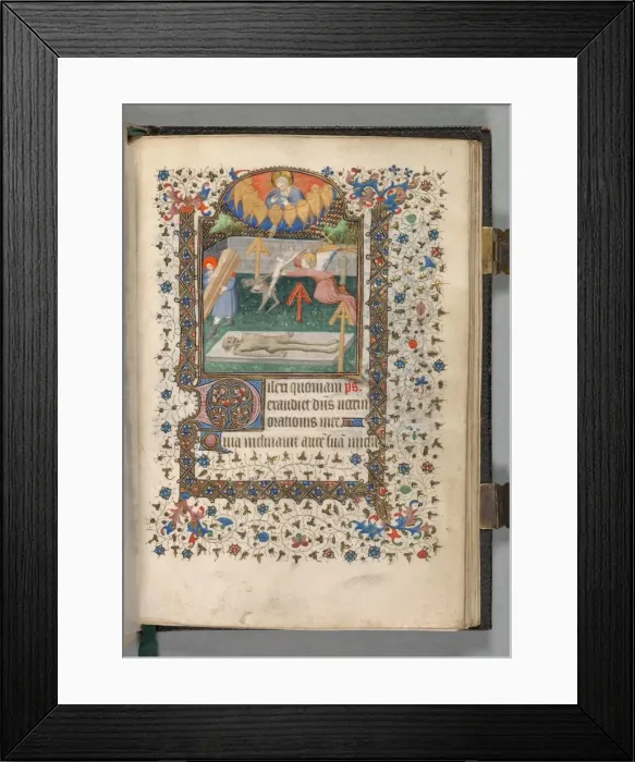 Framed Print : Book of Hours (Use of Paris): Fol. 118r, Angel and Devil Fighting over a Soul, c. 1420 Framed Print : Book of Hours (Use of Paris): Fol. 118r, Angel and Devil Fighting over a Soul, c. 1420