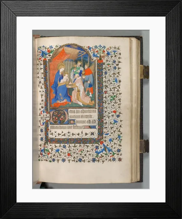 Framed Print : Book of Hours (Use of Paris): Fol. 67r, Adoration of the Magi, c Framed Print : Book of Hours (Use of Paris): Fol. 67r, Adoration of the Magi, c
