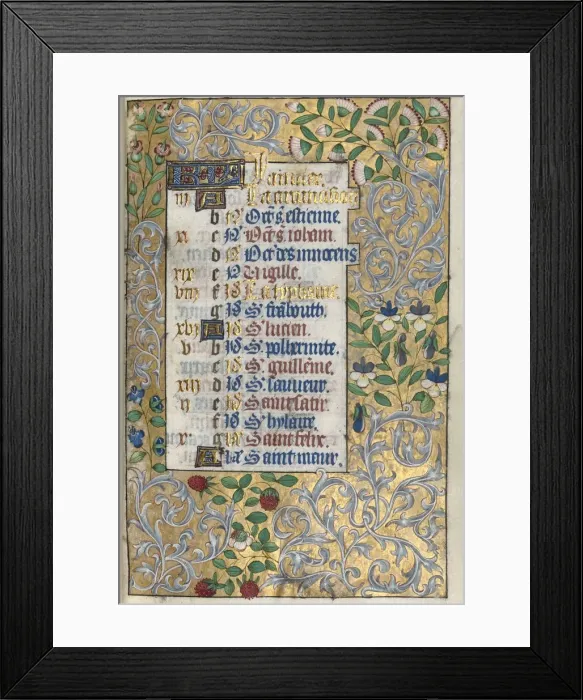 Framed Print : Book of Hours (Use of Rouen): fol. 1r, Elaborate Foliated Border, c. 1470. Creator Framed Print : Book of Hours (Use of Rouen): fol. 1r, Elaborate Foliated Border, c. 1470. Creator