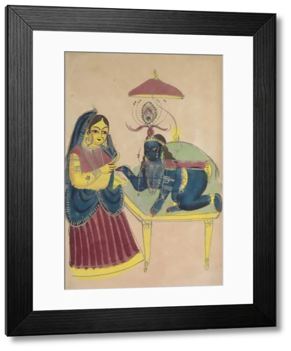 Framed Print : Baby Krishna Asking for Butter from Yashoda, 1800s. Creator: Unknown Framed Print : Baby Krishna Asking for Butter from Yashoda, 1800s. Creator: Unknown