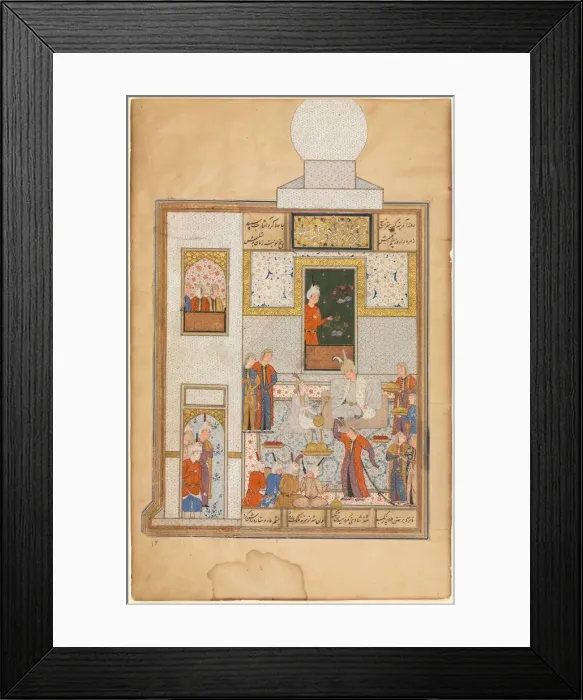 Framed Print : Bahram Visits the White Domed Pavilion (recto); part of Khamsa of Nizami, Haft Paykar Framed Print : Bahram Visits the White Domed Pavilion (recto); part of Khamsa of Nizami, Haft Paykar