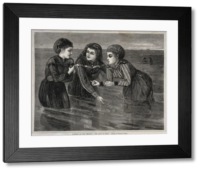 Framed Print : Bathing at Long Branch, - Oh, Aint it Cold!, 1871. Creator: Winslow Homer (American Framed Print : Bathing at Long Branch, - Oh, Aint it Cold!, 1871. Creator: Winslow Homer (American