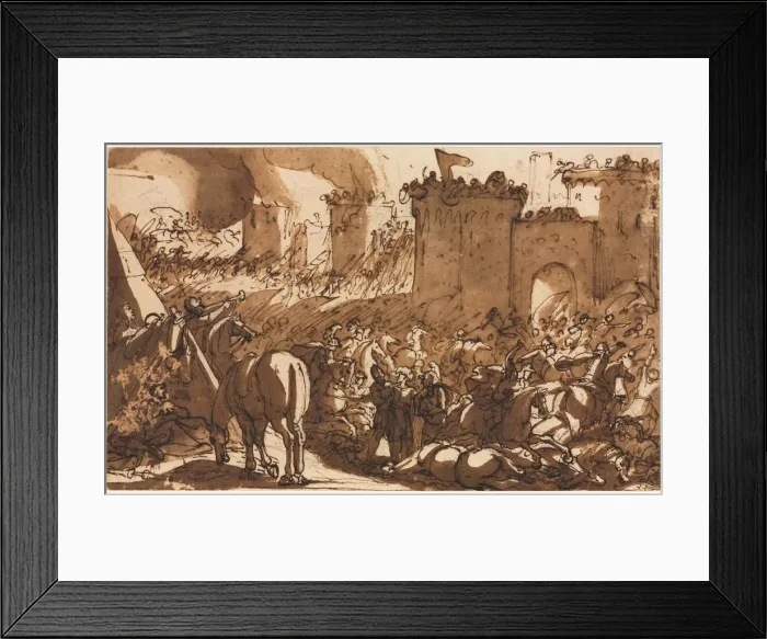Framed Print : Battle Scene with a Fort, first third 17th century?. Creator: Antonio Tempesta (Italian