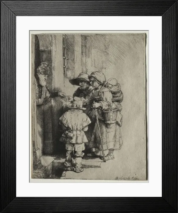 Framed Print : Beggars Receiving Alms at the Door of a House, 1648. Creator: Rembrandt van Rijn (Dutch Framed Print : Beggars Receiving Alms at the Door of a House, 1648. Creator: Rembrandt van Rijn (Dutch