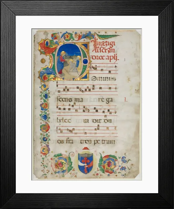 Framed Print : Bifolium Excised from an Antiphonary: Initial D[ominus Iesus]…, c. 1425-1450
