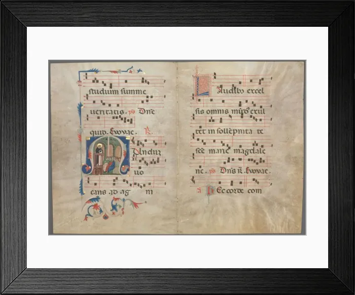 Framed Print : Bifolium from an Antiphonary: Initial M with Saint Dominic Preaching, c. 1320-1340