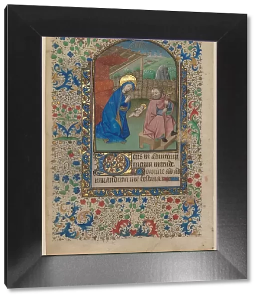 Leaf from a Book of Hours: The Nativity (recto) and Text (verso), c. 1430. Creator: Unknown