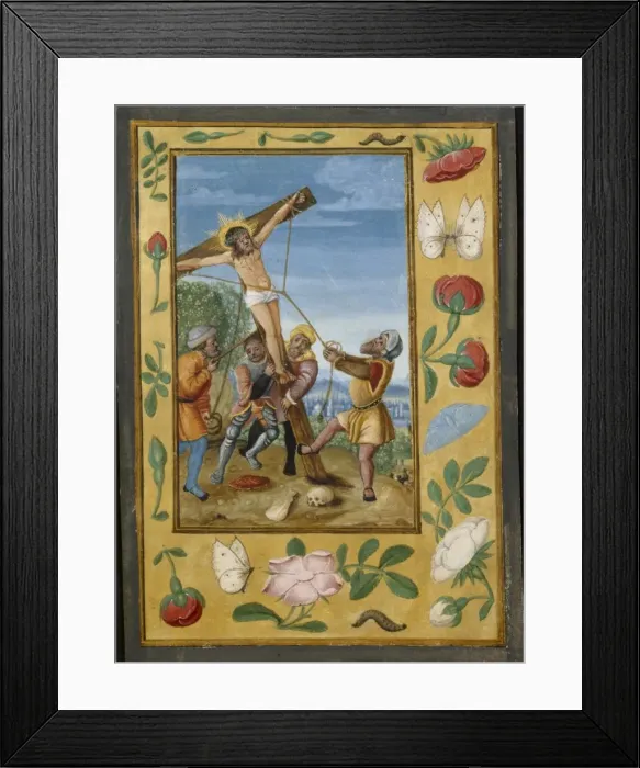 Framed Print : Leaf from a Book of Hours: The Raising of the Cross, c. 1510-1520. Creator: Unknown Framed Print : Leaf from a Book of Hours: The Raising of the Cross, c. 1510-1520. Creator: Unknown