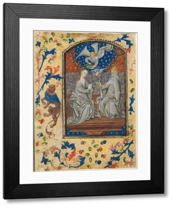 Framed Print : Leaf from a Book of Hours: Virgin and Child Enthroned, c. 1470-1480. Creator: Guillaume Vrelant Framed Print : Leaf from a Book of Hours: Virgin and Child Enthroned, c. 1470-1480. Creator: Guillaume Vrelant