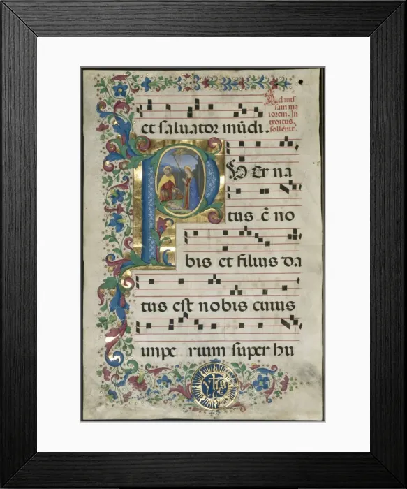 Framed Print : Leaf from a Gradual: Initial P with the Nativity, c. 1500. Creator: Attavante degli Attavanti Framed Print : Leaf from a Gradual: Initial P with the Nativity, c. 1500. Creator: Attavante degli Attavanti
