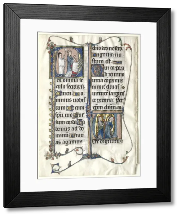 Framed Print : Leaf from a Missal with Two Historiated Initials: Initial P[er omnia saecula saeculorum]