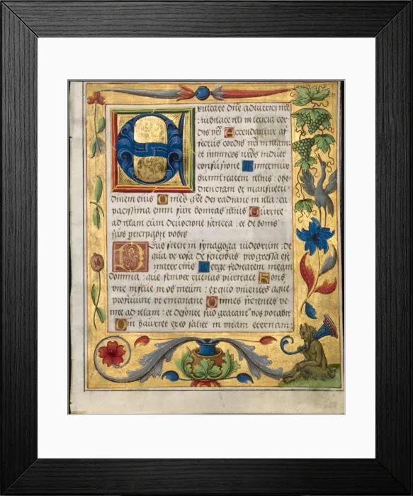 Framed Print : Leaf from a Psalter and Prayerbook: Initial E with Ornamental Border... (recto), c Framed Print : Leaf from a Psalter and Prayerbook: Initial E with Ornamental Border... (recto), c