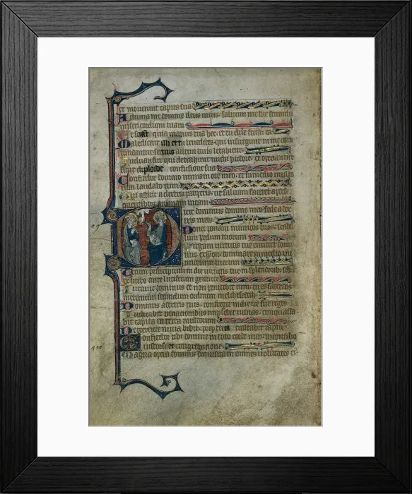 Framed Print : Leaf from a Psalter: Historiated Initial D with The Trinity, c Framed Print : Leaf from a Psalter: Historiated Initial D with The Trinity, c
