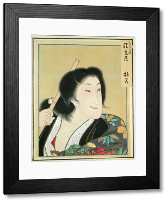 Framed Print : Leaf from Album of Actor Portraits, c. 1790-1810. Creator: Shorakusai (Japanese)