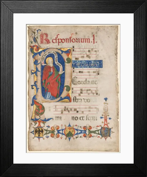 Framed Print : Leaf from an Antiphonary: Historiated Initial P with the Prophet Samuel... c. 1439-1447 Framed Print : Leaf from an Antiphonary: Historiated Initial P with the Prophet Samuel... c. 1439-1447