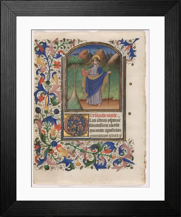 Framed Print : Leaf from a Book of Hours: Saint James the Greater, c Framed Print : Leaf from a Book of Hours: Saint James the Greater, c