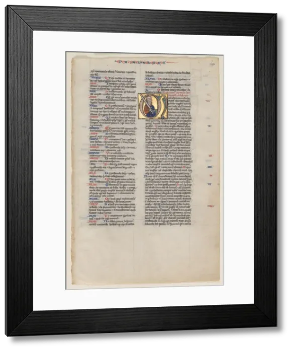 Framed Print : Leaf with Initial from a Latin Bible: Initial M: St. Paul with a Sword and a Book, c Framed Print : Leaf with Initial from a Latin Bible: Initial M: St. Paul with a Sword and a Book, c