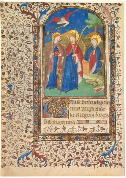 Leaf from a Book of Hours: Sts. Genevieve, Catherine of Alexandria, and Margaret (recto)