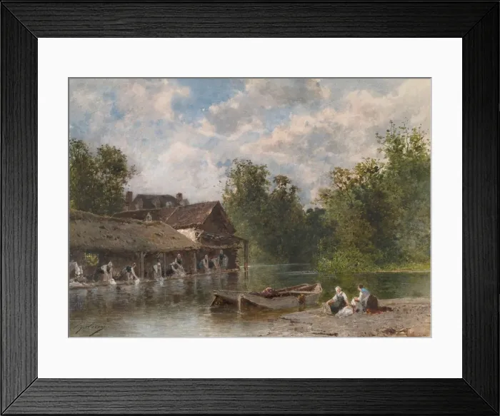 Framed Print : Les Lavandieres (Washerwomen), 1870-1880. Creator: Eugene Ciceri (French Framed Print : Les Lavandieres (Washerwomen), 1870-1880. Creator: Eugene Ciceri (French