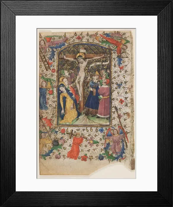 Framed Print : Leaf from a Book of Hours: The Crucifixion, 1430s. Creator: Master of Guillebert de Mets Framed Print : Leaf from a Book of Hours: The Crucifixion, 1430s. Creator: Master of Guillebert de Mets