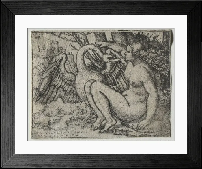 Framed Print : Leda and the Swan, 1548. Creator: Hans Sebald Beham (German, 1500-1550) Framed Print : Leda and the Swan, 1548. Creator: Hans Sebald Beham (German, 1500-1550)