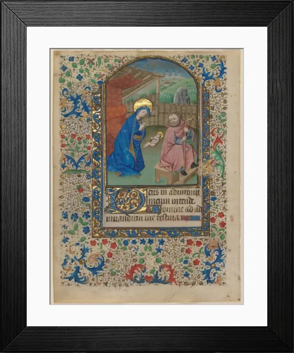 Framed Print : Leaf from a Book of Hours: The Nativity (recto), c. 1430. Creator: Unknown Framed Print : Leaf from a Book of Hours: The Nativity (recto), c. 1430. Creator: Unknown