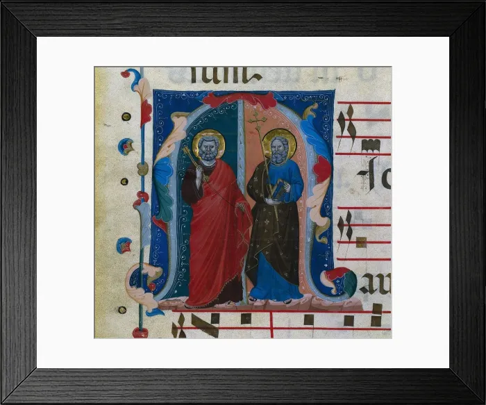 Framed Print : Leaf from a Gradual with Historiated Initial (M): SS. Peter and Andrew, c. 1320-1340 Framed Print : Leaf from a Gradual with Historiated Initial (M): SS. Peter and Andrew, c. 1320-1340