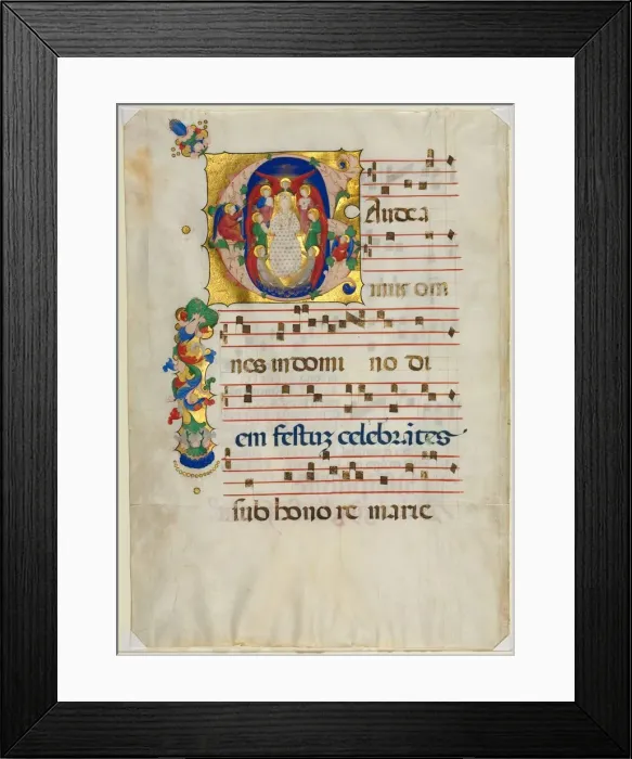 Framed Print : Leaf from a Gradual with Historiated Initial (G): Mary as Queen of Heaven, c. 1425-1450 Framed Print : Leaf from a Gradual with Historiated Initial (G): Mary as Queen of Heaven, c. 1425-1450